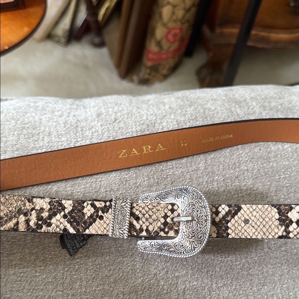 NWOT Western Zara Snake Print Belt with Silver Buckle